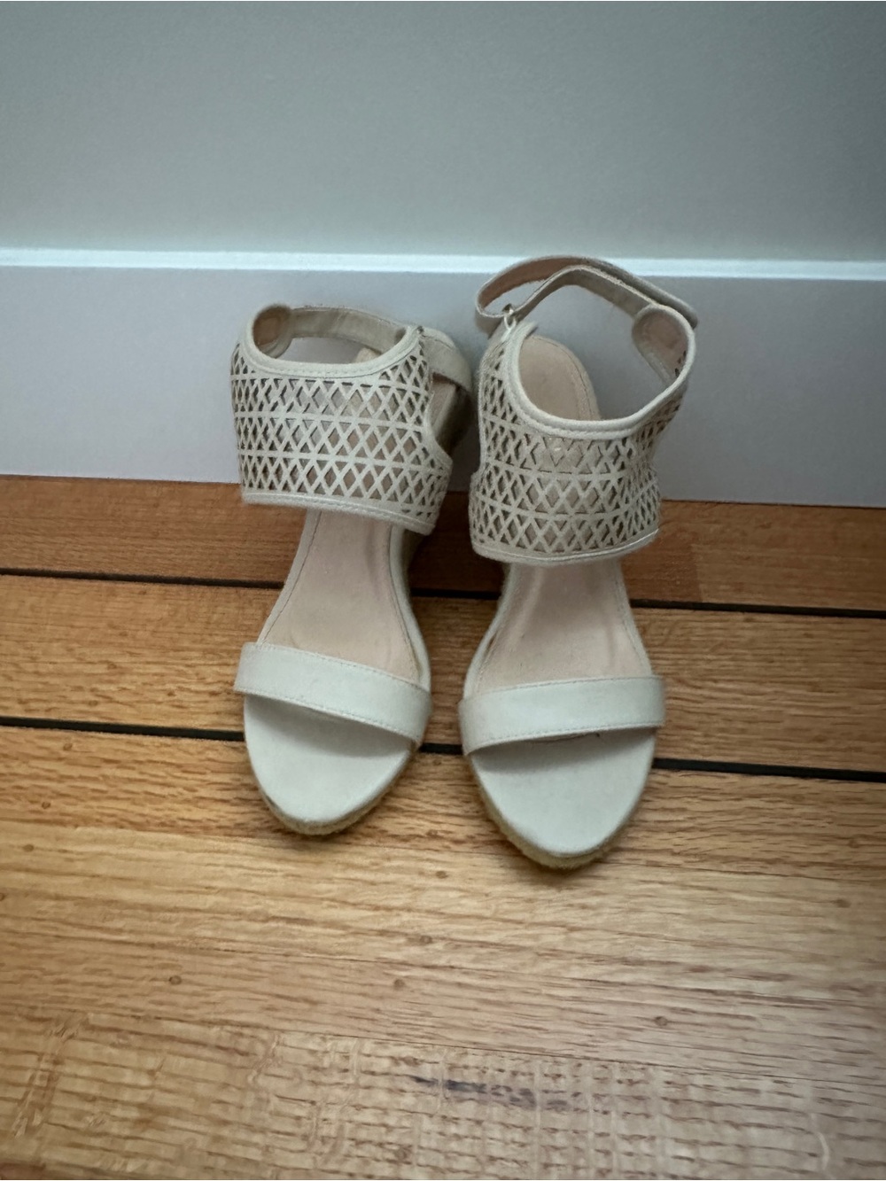 Woven Ankle-Strap Heels in Cream